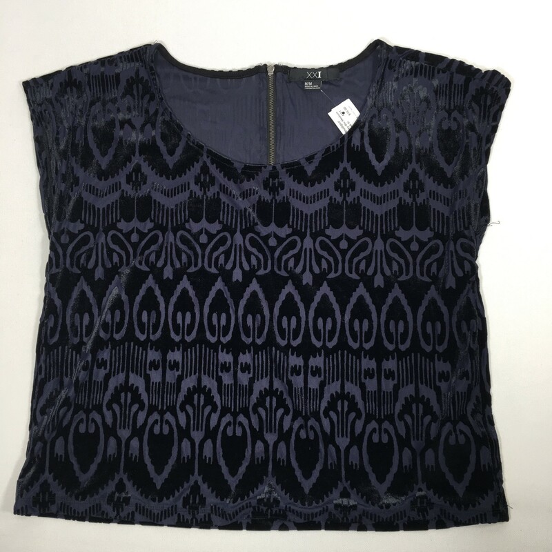 XXI Sheer Velvet Short Sl, Navy Blu, Size: Medium