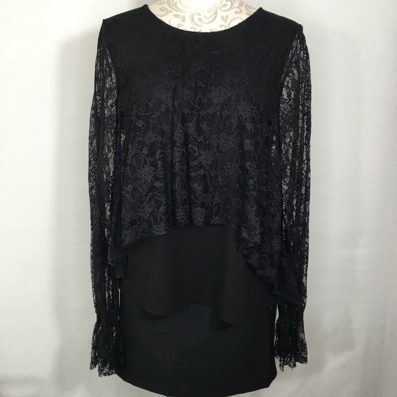 Cupio Lace Overlay Shirt, Black, Size: Large
