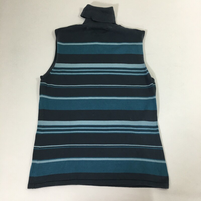 100-565 Rafaella,teal blue striped sleeveless mock turtleneck sweater 80 % silk, 15% nylon, 5% polyester spandex
4.6 oz