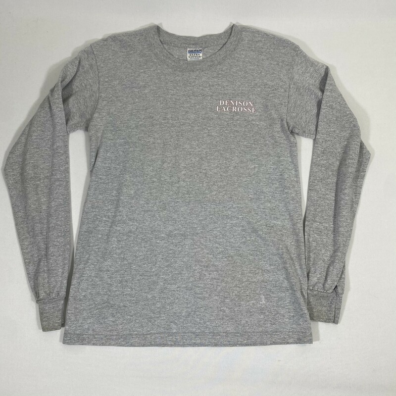 100-591 Gildan Active Wea, Grey, Size: Small Grey long sleeve t-shirt  w/ Dennison Lacrosse logo Algodon/polyesther