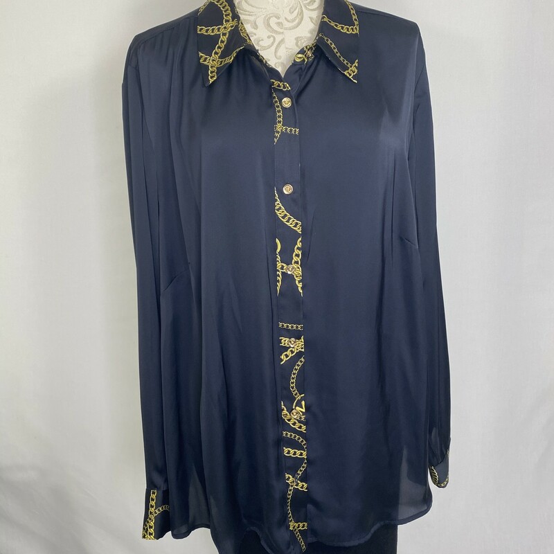 100-604 Michael Kors, Blue, Size: 3x Navy Blue button-down 100% polyesther