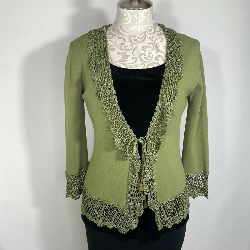 100-637 Knit Cardigan, Green, Size: Medium Green short cardigan w/embrodered detailing