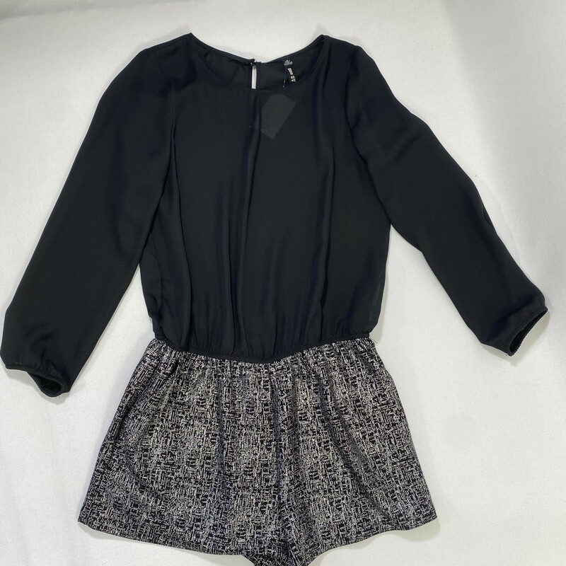 100-754 Design Lab, Black An, Size: Medium long sleeve black romper with silver shorts 97% Polyester 3% spandex  Good