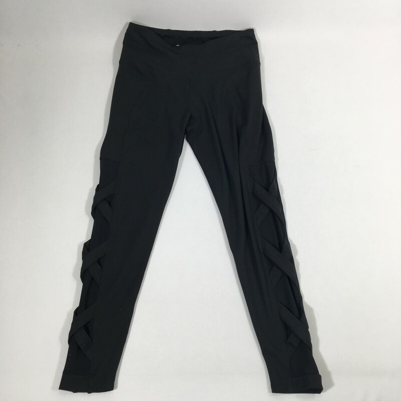 100-811 Betsy Johnson Per, Black, Size: Small black athletic leggings with mesh on the side and ties up 83% polyester 17% spandex  good