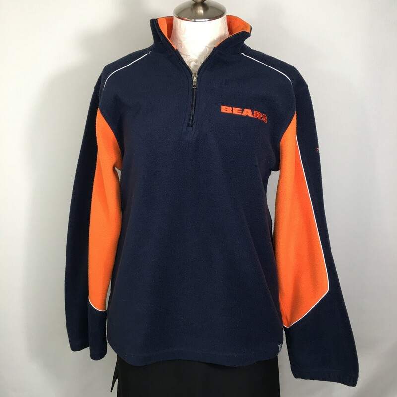 100-905 Nfl, Blue And, Size: Large NFL Bears quarterzip fuzzy sweatshirt 100% polyester  good