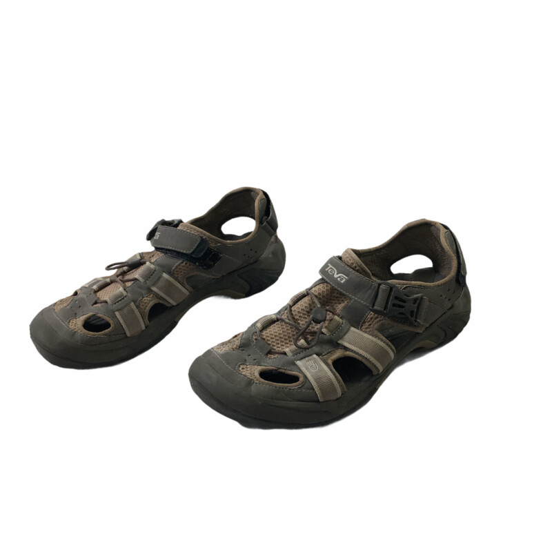 100-916 Teva, Tan, Size: 11.5 mens tan/green teva sandals n/a  okay