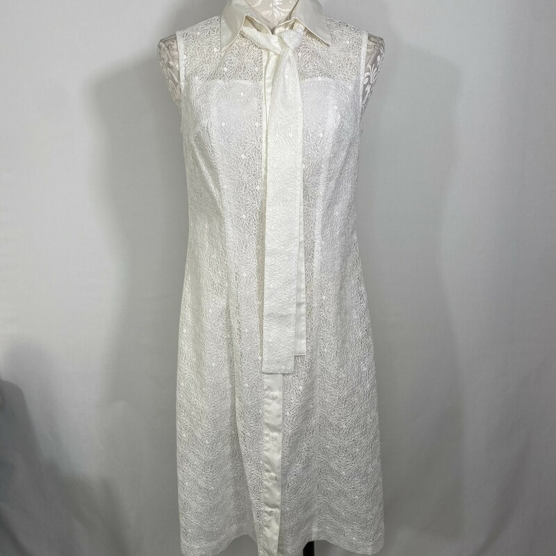 100-1008 No Tag, White, Size: Medium white lace sleeveless buttonup dress 80% cotton 20% nylon  good