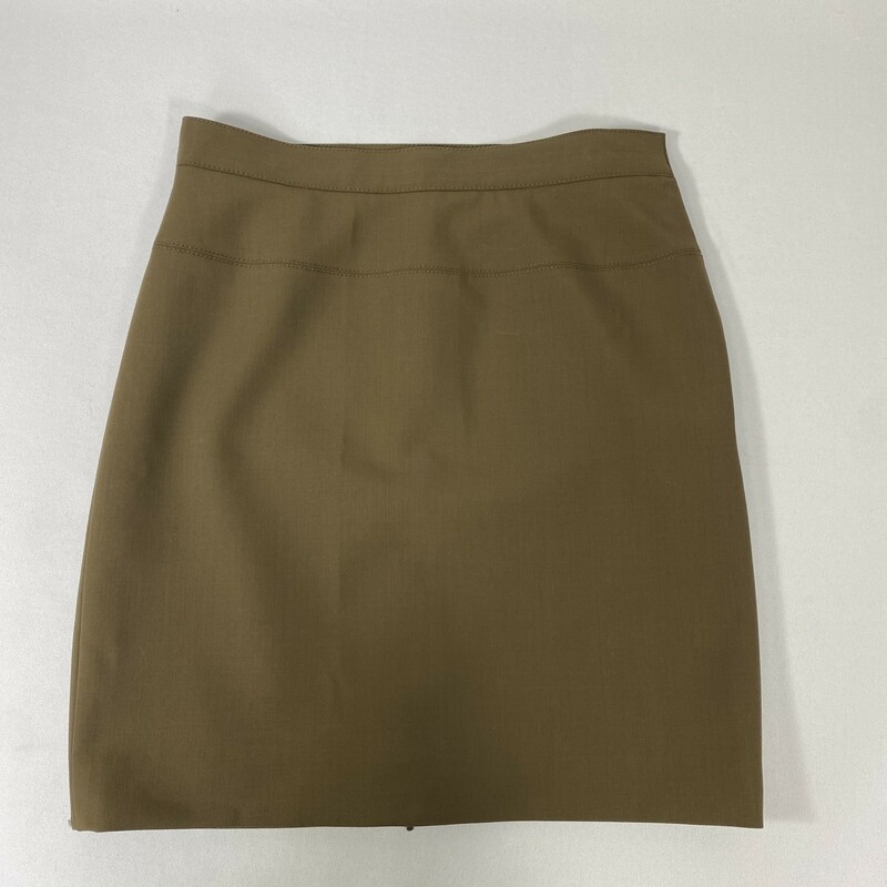 100-1012 Worth, Brown, Size: 4 plain light brown skirt 53% polyester 42% wool 5% spandex  good