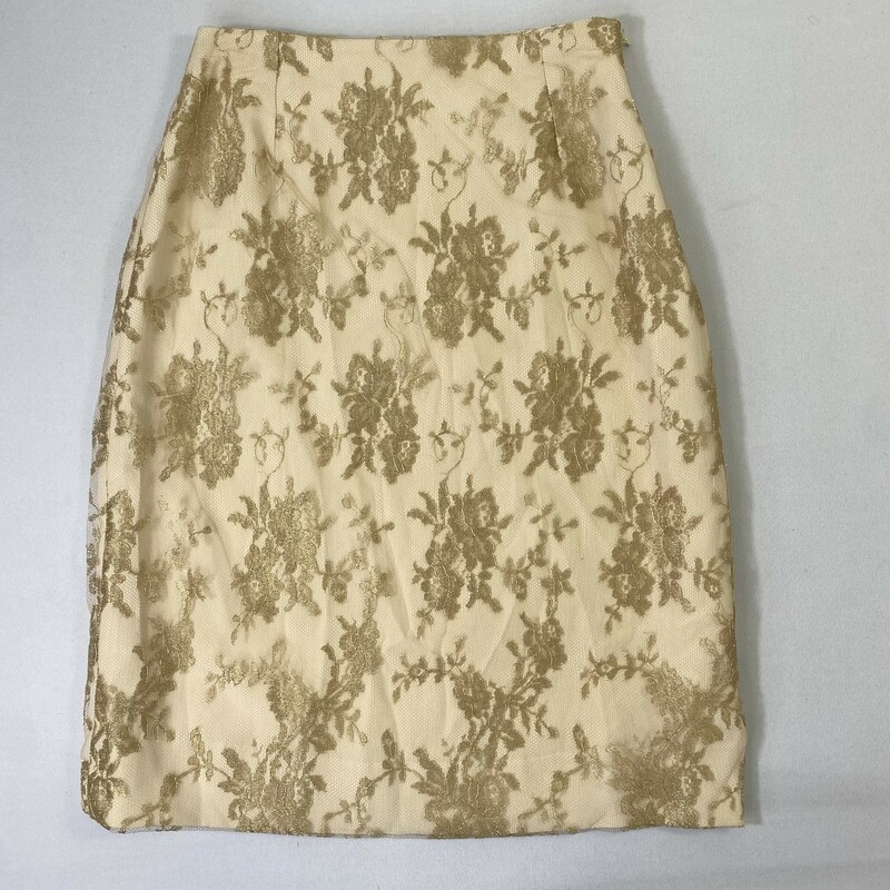 100-1015 No Tag, Cream Be, Size: Small cream skirt with gold lace overlay no tag  good