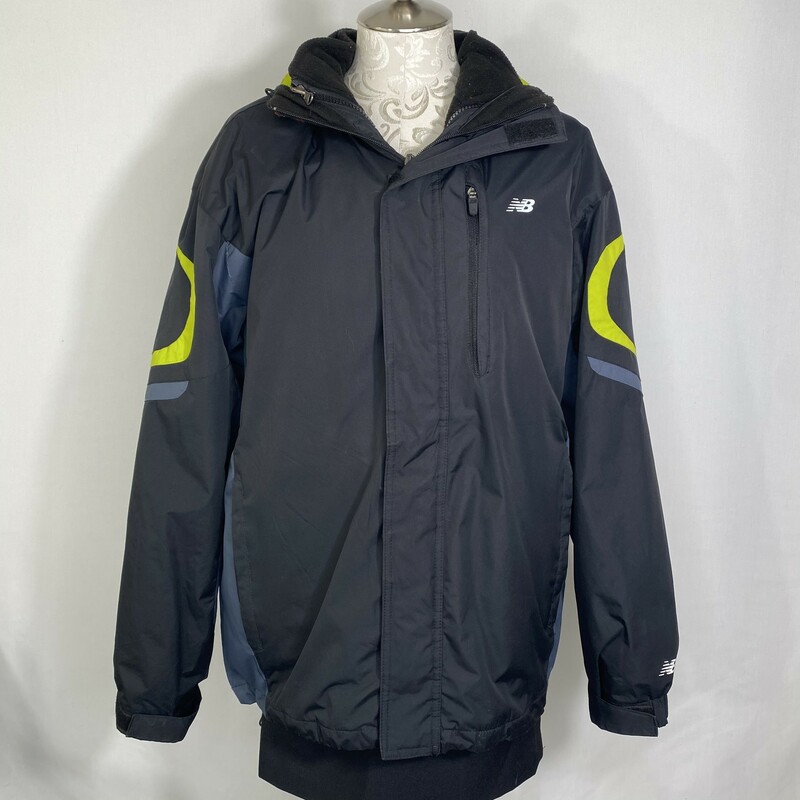 100-1042 New Balance, Black, Size: Large thick black grey and green zip up winter coat mens 100% polyester  good