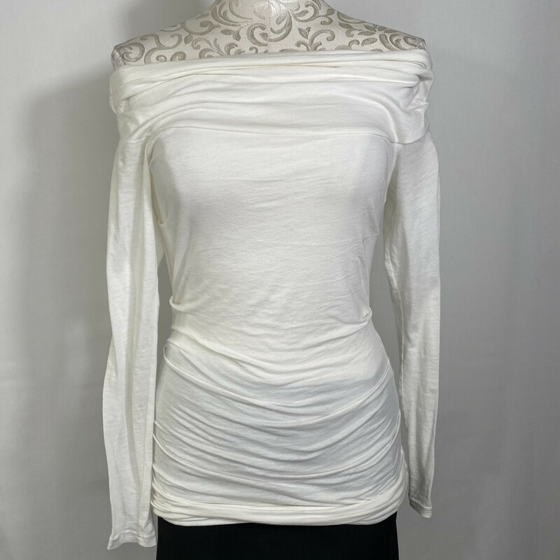 100-1098 Worth, White, Size: Small white off the shoulder shirt with ruches on the side 90% cotton 10% elastane  good