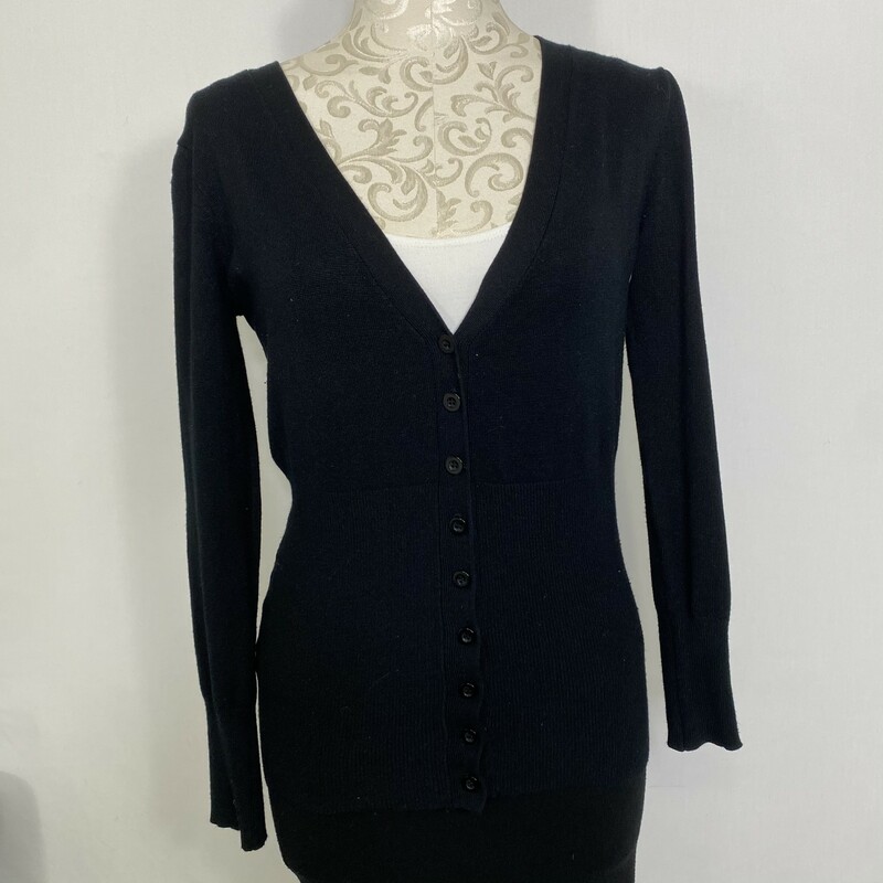 100-1101 Stephanie Rogers, Black, Size: Small plain black button up cardigan 70% rayon 30% polyester  good
