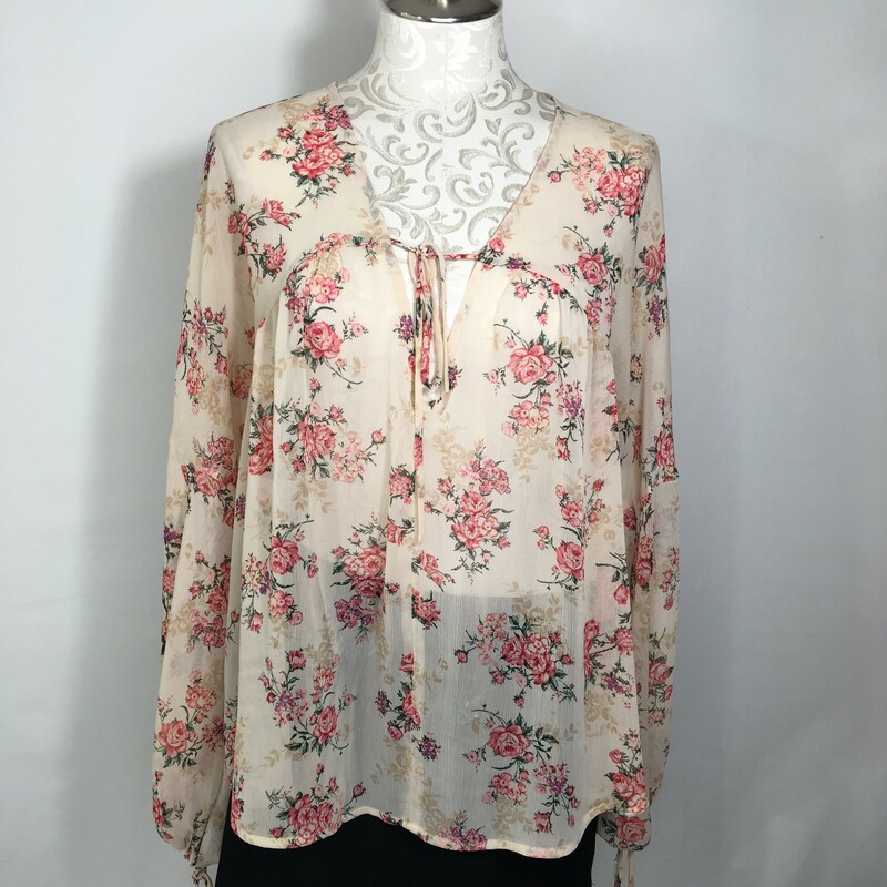 102-074 Forever 21, Multicol, Size: Large Thin White Floral Shirt -