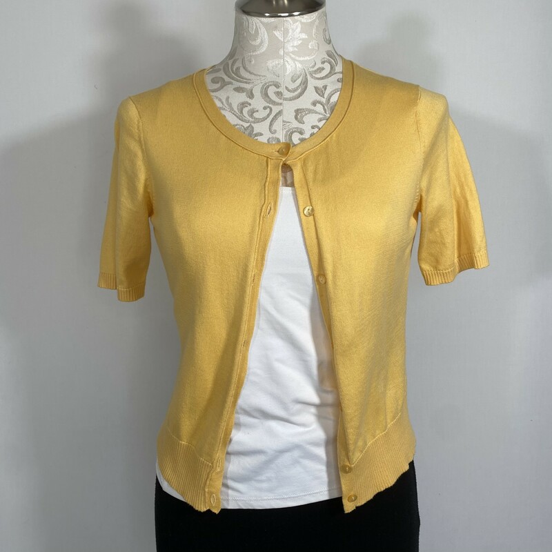 102-112 Loft, Yellow, Size: Small yellow short sleeve button up sweater