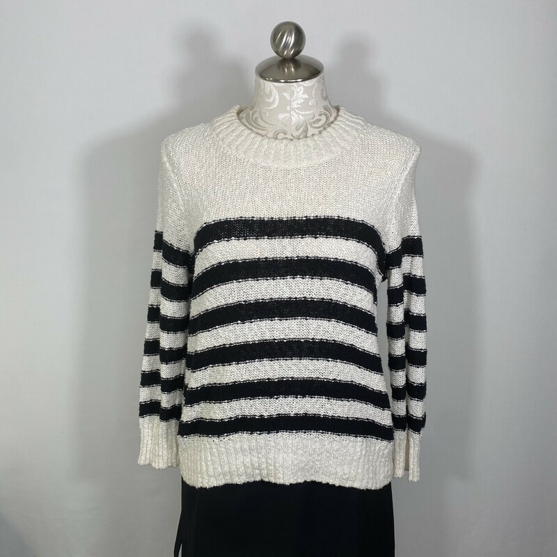 102-173 Hm, White An, Size: Medium white/Black stripe long sleeve sweater