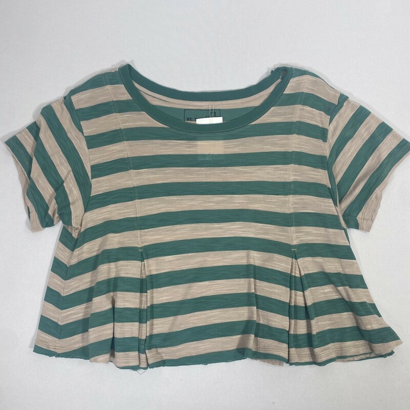 102-240 We The Free, Green/be, Size: Small beige and green striped shirt rayon/polyesther