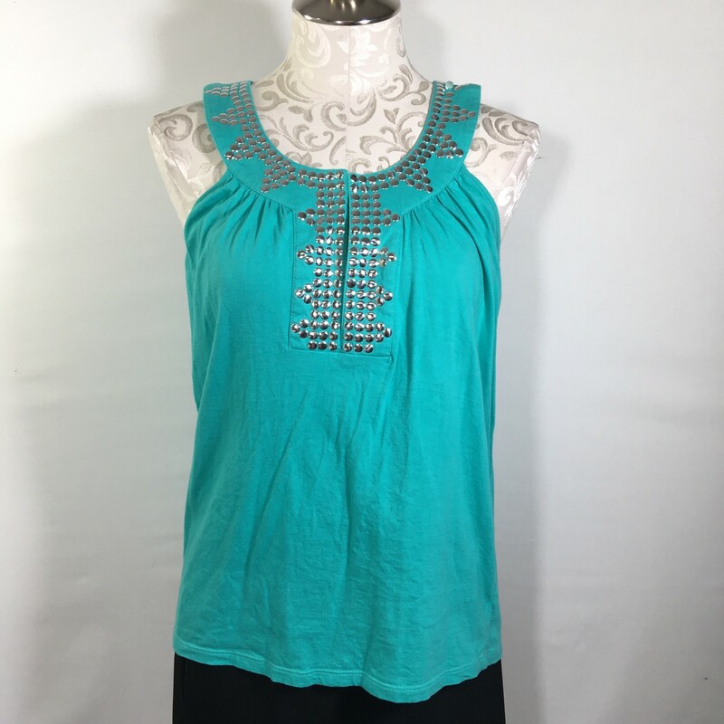 103-032 Pink, Teal, Size: Medium Teal Tank Top With Silver Details 100% Cotton  Good