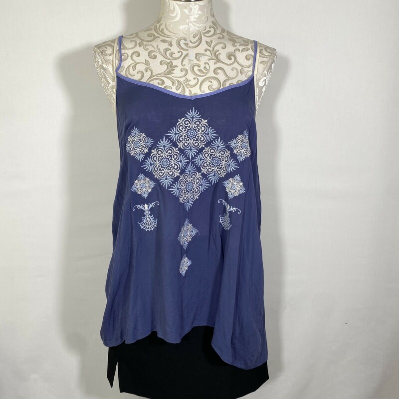 103-076 Hem & Thread, Blue, Size: Small Blue Patterned Tank Top 100% Rayon  Good