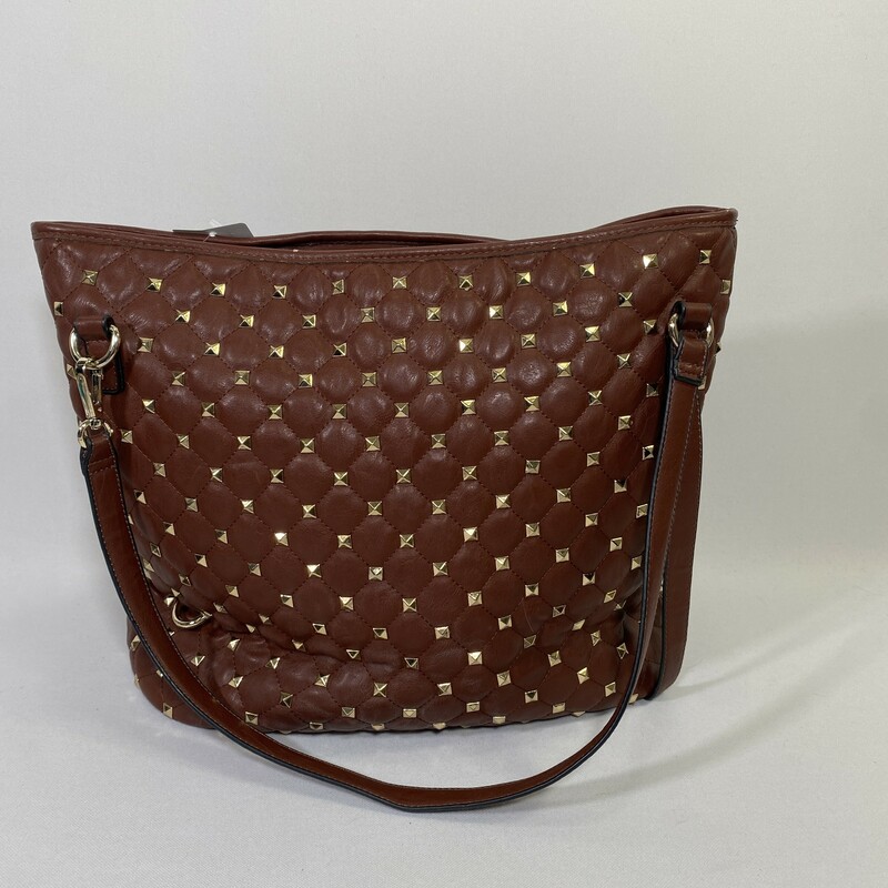 103-225, Brown/go, Size: Shoulder Brown faux leather purse w/gold studs