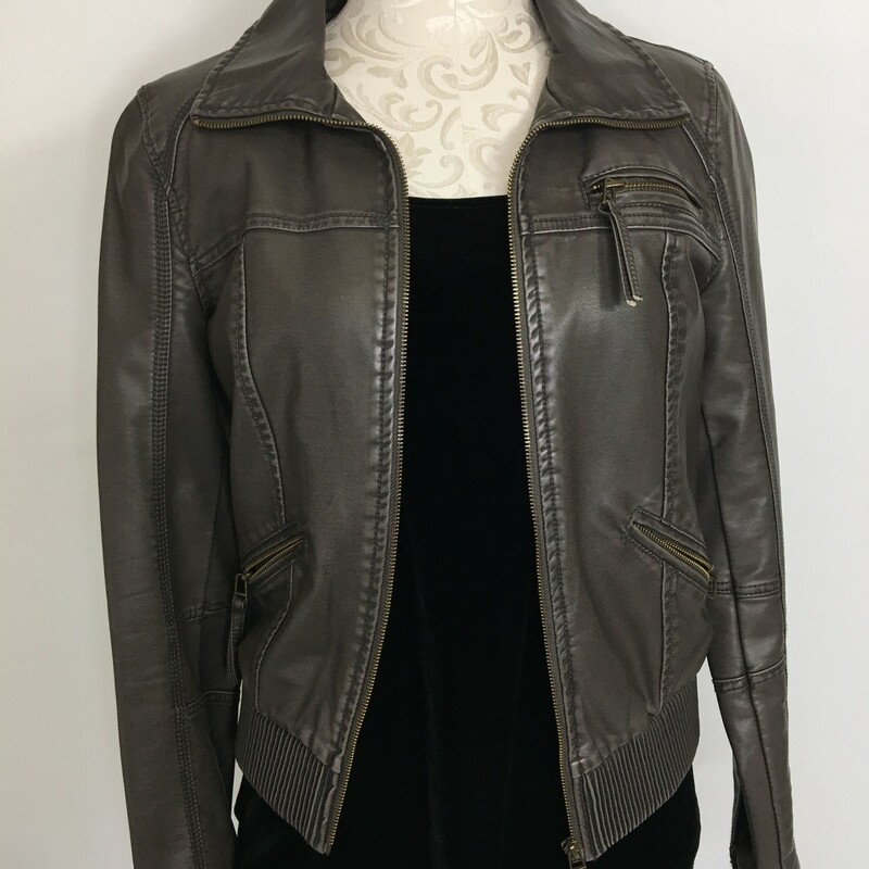 104-008 Silence + Noise, Brown, Size:  S Brown Leather Jacket -  Good