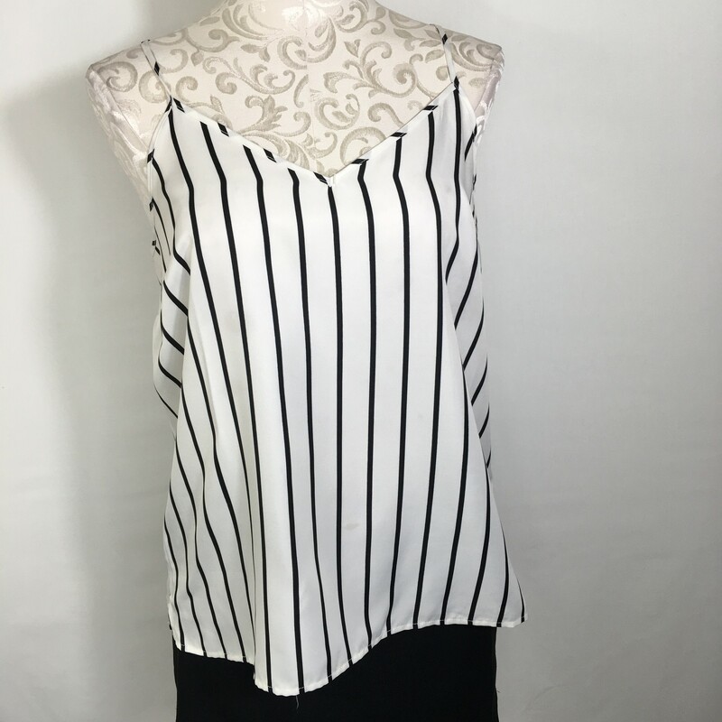 105-014 The Limited, White  B, Size: Large black and white striped sleeveless tank 100% polyesther