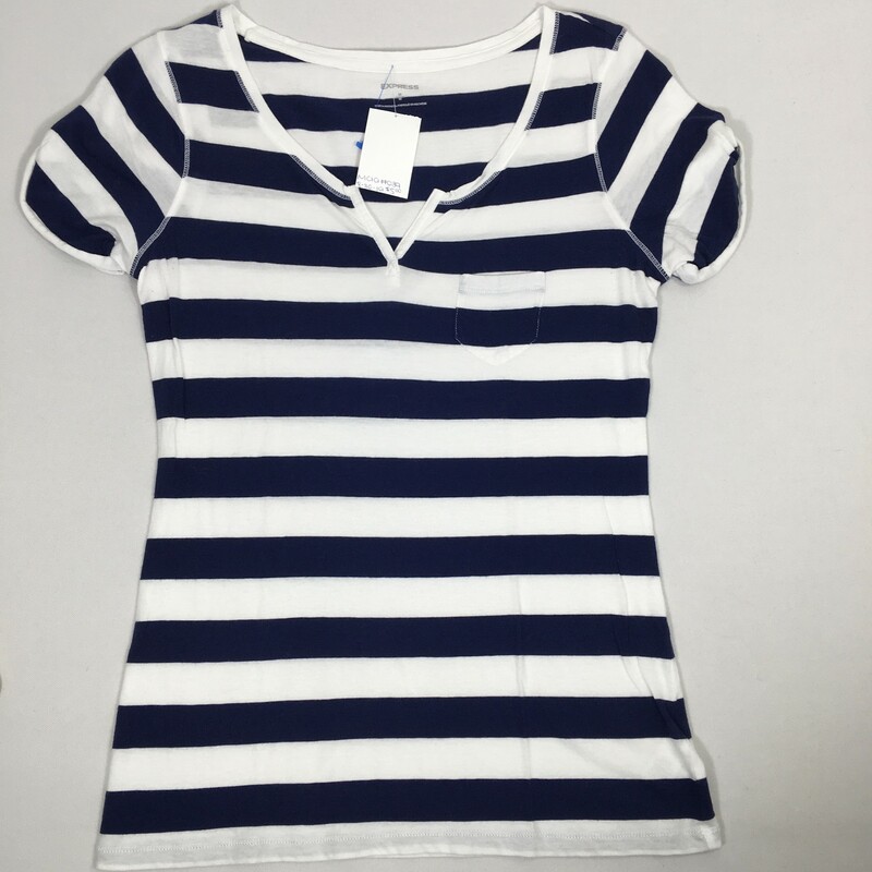 105-039 Express, Blue, Size: Medium Blue and White Striped Top 60% Cotton  40 % Modal