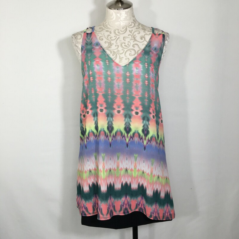 105-066 Millau, Pink Blu, Size: Medium short dress open back pink & blue 100% Polyester