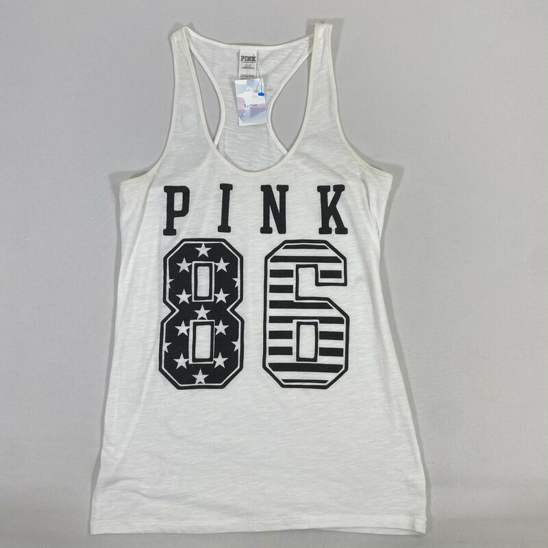 105-123 Pink By Victoria , White, Size: Large White tank top w/ Pink 86 logo 60% Cotton 40% Polyester