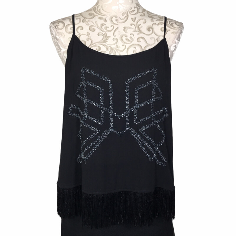 105-196 Express, Black, Size: Large Black Tank Top With Sequin and Fringe Detail x