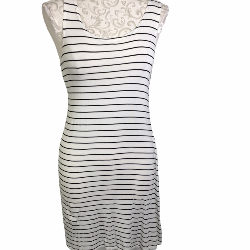 105-270 Olivia Rae, White An, Size: Small long tank top dress with black stripes 95% rayion 5% spandex  good