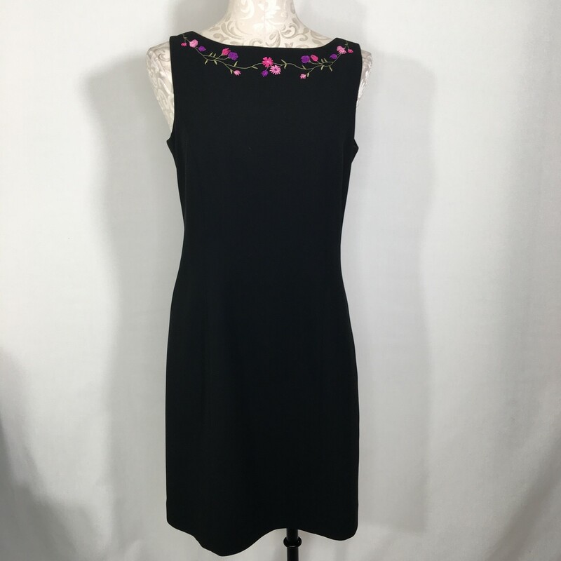 109-001 Depeche, Black, Size: 8 Black Dress with Floral Detailing Around the Collar -