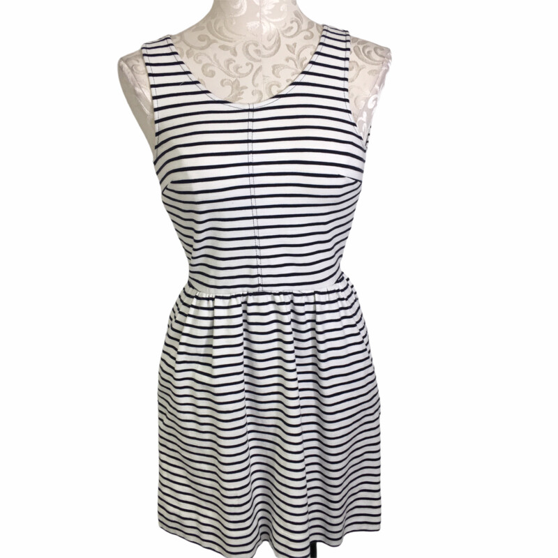 110-018 J Crew, Black An, Size: 0 Black and White Striped Dress -  Good