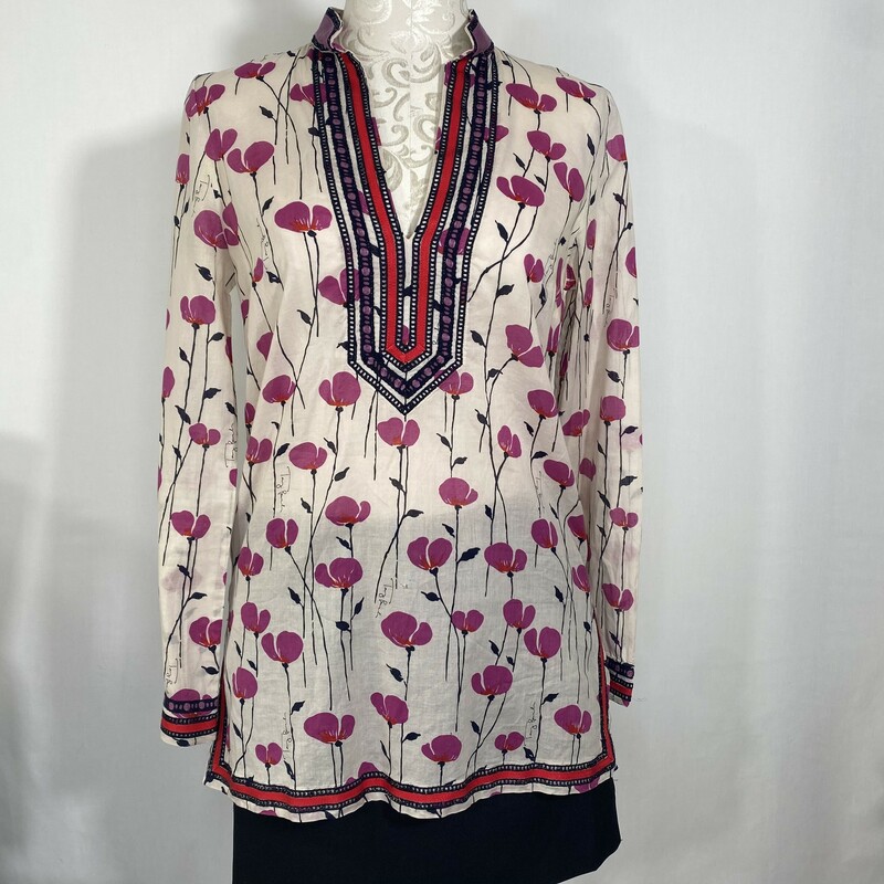 110-055 Tory Burch, Patterne, Size: 4 Flowy Patterned Long Sleeve Shirt -  Good