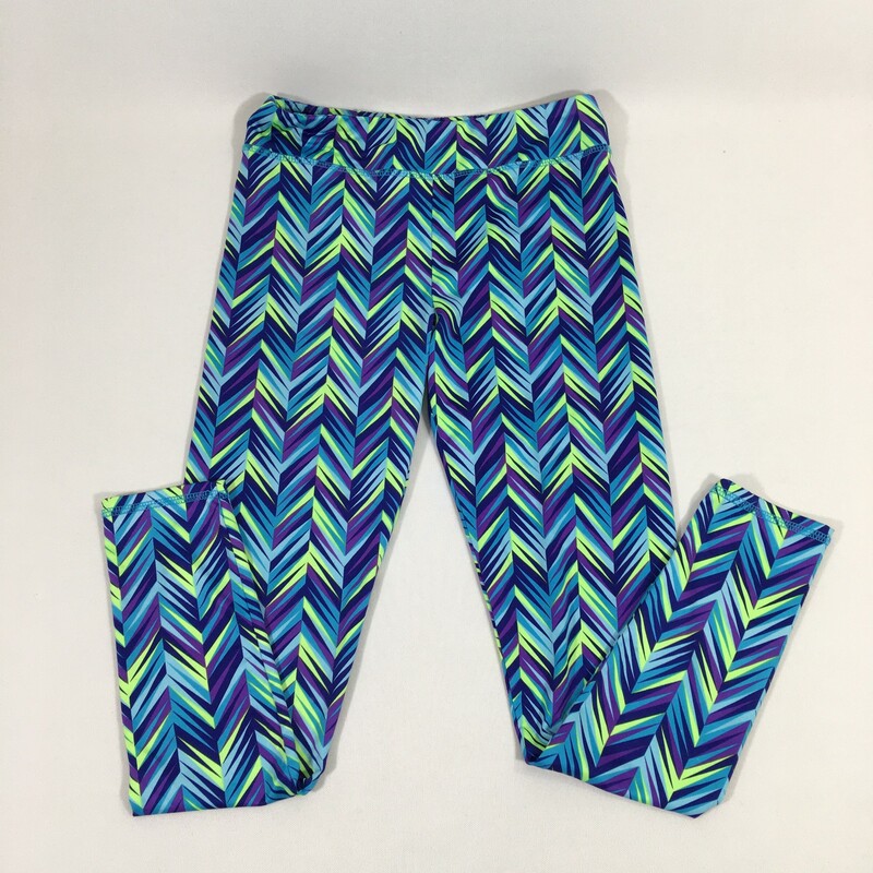 110-151 Layer 8, Blue+mul, Size: Large purple blue and green patterned leggings 88% polyester 12% spandex  good