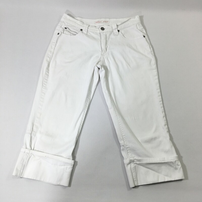 110-153 Vanilla Star, White, Size: 7 white cropped jeans 98% cotton 2% spandex  good