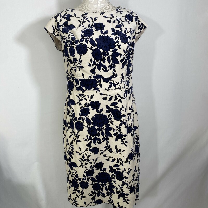 113-015 Lands End, Off-whit, Size: 12 petite Off-White and Blue Floral Patterned Dress x  New