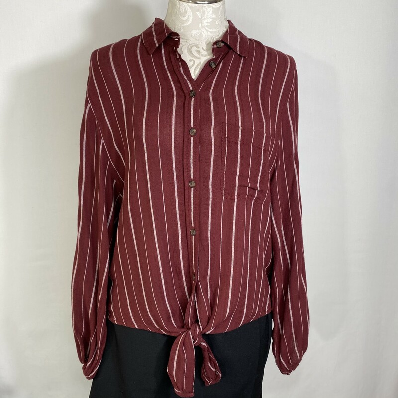 113-041 American Eagle, Maroon A, Size: Small Maroon and White Striped Flowy Button-Up 100% Viscose  New