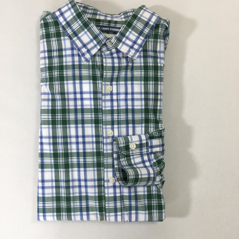 113-043 Old Navy, Green An, Size: Large Green and Blue Plaid Button-Up x  Good