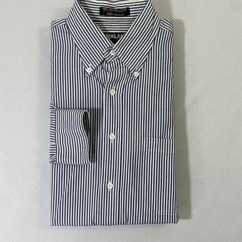 114-007 Kirkland, Blue And, Size: 15-32
Blue Pinstriped Button-Up 100% Long Staple Cotton