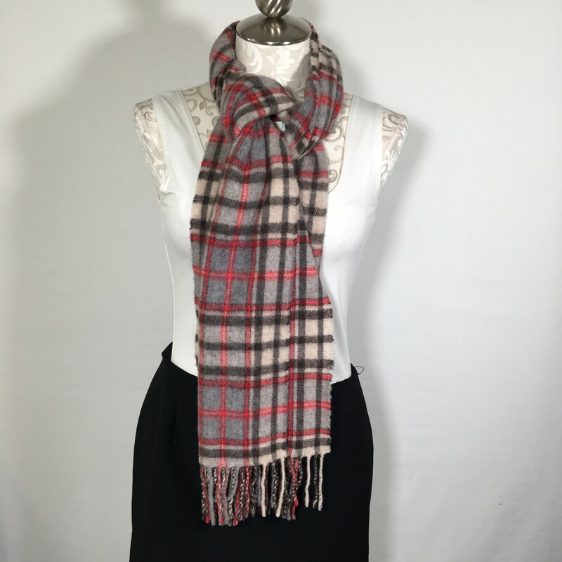 114-062 Plaid gray red scarf, Size:one size