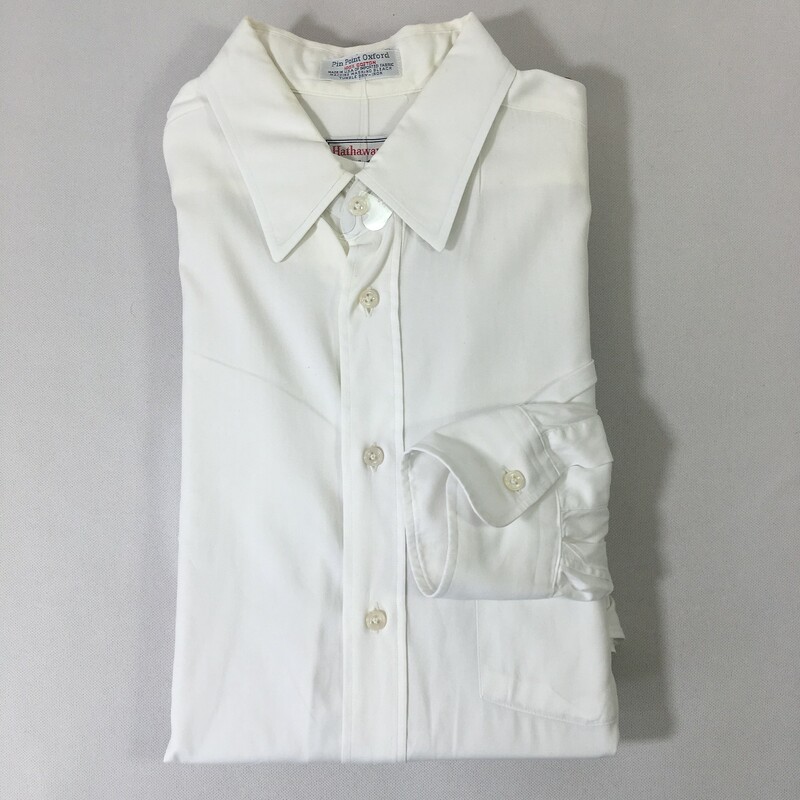 114-081 Hathaway, White, Size: 15 1/2-33 long sleeve white mens button-up shirt 100% cotton