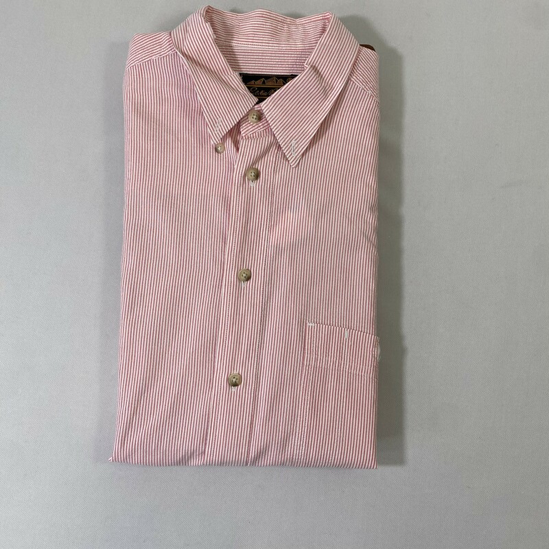 114-087 Eddie Bauer, Pink Whi, Size: Medium pink striped long sleeve mens button-up shirt 100% cotton