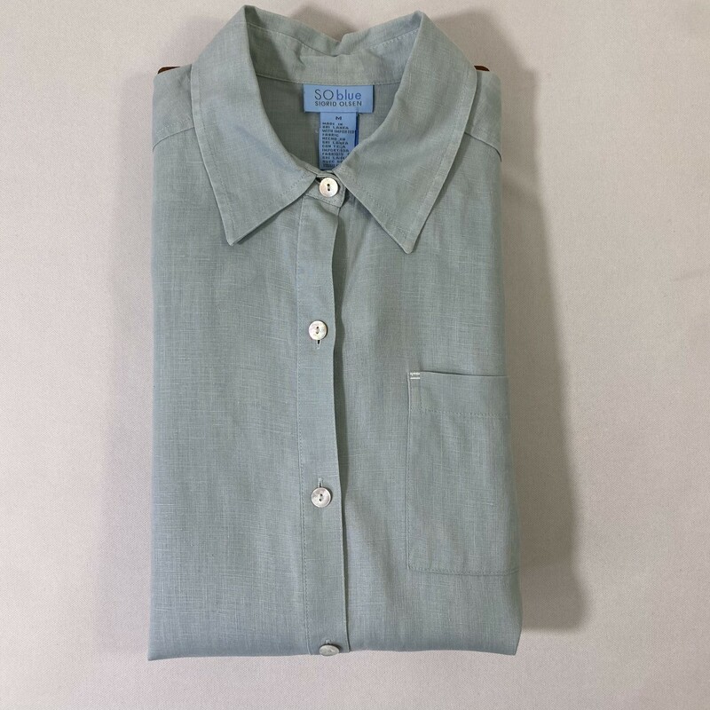 114-088 So Blue Sigrid Ol, Light Bl, Size: Medium light blue long sleeved mens button-up shirt 100% linen