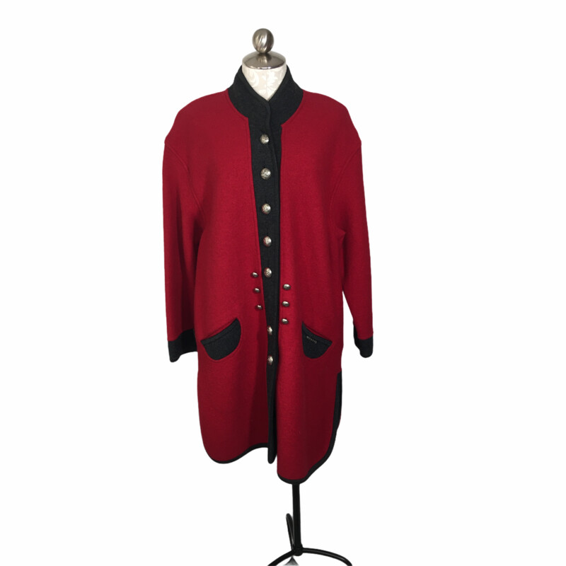 114-108 Geiger Collection, Red Grey, Size: 40 red/grey winter coat wth silver buttons wool