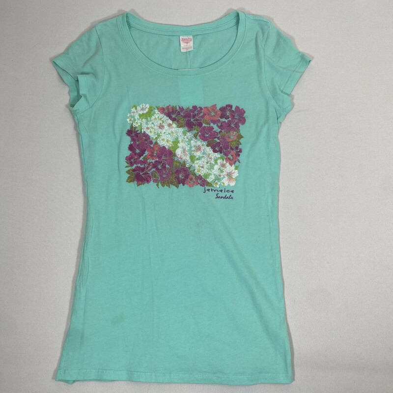 115-026 Dock Co, Green, Size: Small Short sleeve T-shirt w/ flowers on front 100% polyesther
