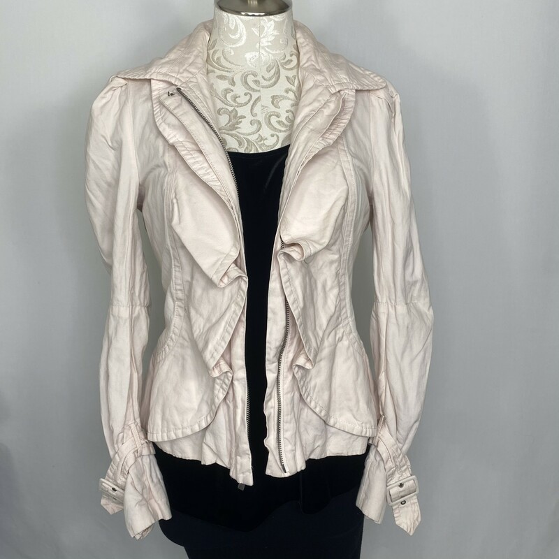 119-017 Bcbg, Light Pi, Size: Small light pink jacket w/ ruffle detail cotton/polyesther