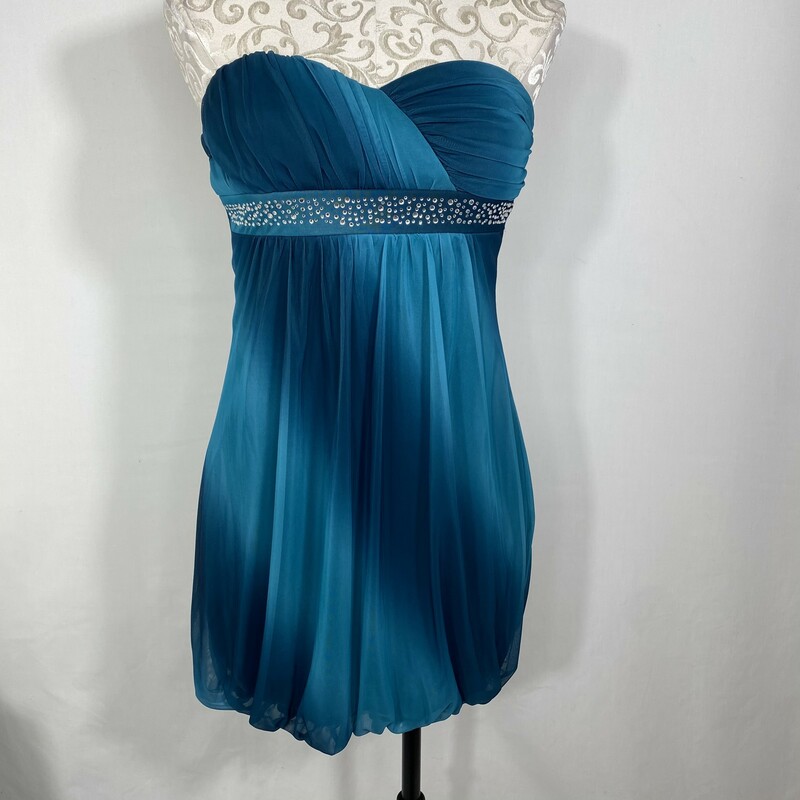 120-013 Trixxi, Blue, Size: Small blue strapless Dress w/ rhinestones 100% polyester