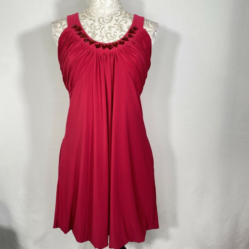 120-025 Bisou Bisou, Red, Size: 8 Beautiful red Dress with neck embellishments polyester/spandex