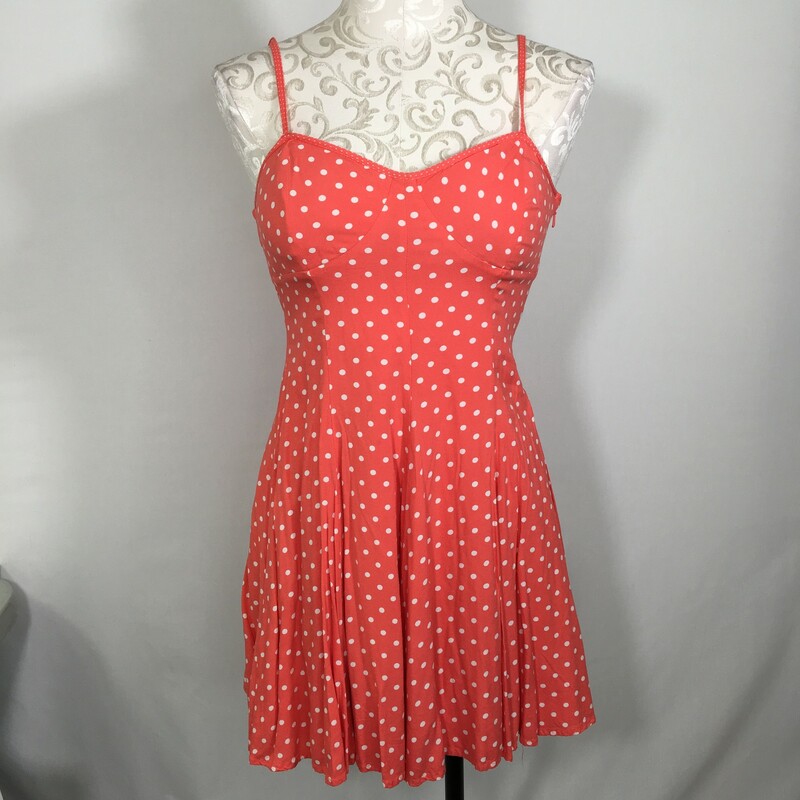 120-040 American Eagle, Orange, Size: XS orange Dress w/ white polka dots rayon/polyester