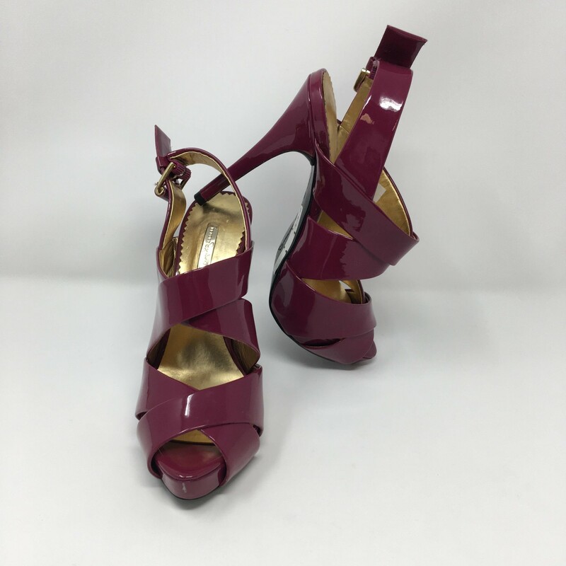 120-057 Report Signature, Purple, Size: 6.5
open toe heels criss cross front patent leather  x